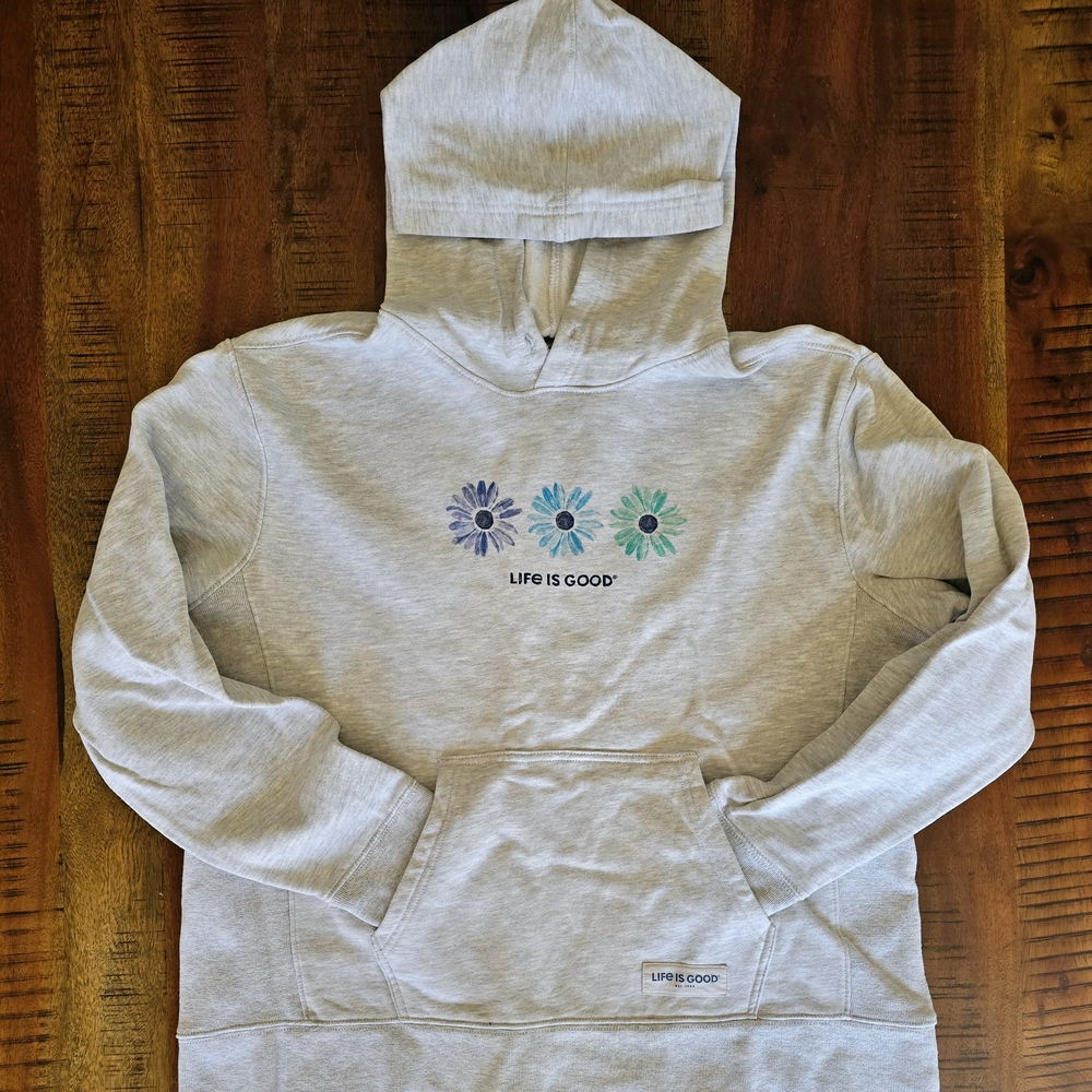 Life is Good Gray Hoodie with Floral Design